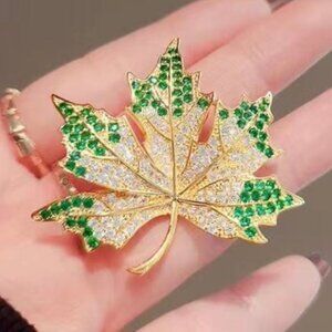 Maple Leaf Brooch Maple Leaf Rhinestone Pin Harvest Brooch